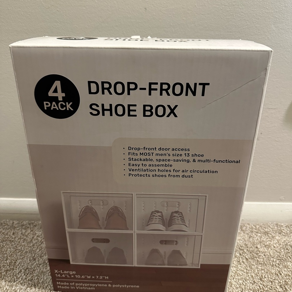 Drop-Front Shoe Box 4-Pack in White and Brown